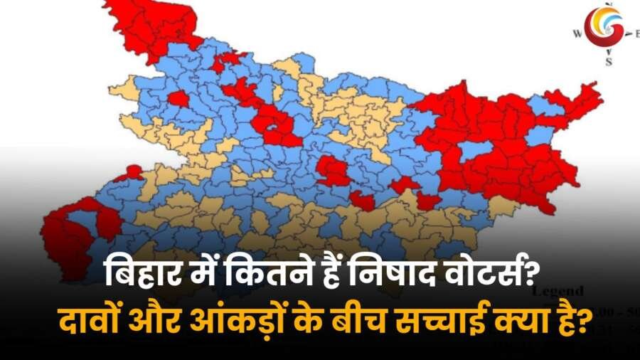 Bihar का एक रंगीन नक्शा जो Nishad vote bank Bihar की स्थिति और प्रभाव को दर्शाता है.