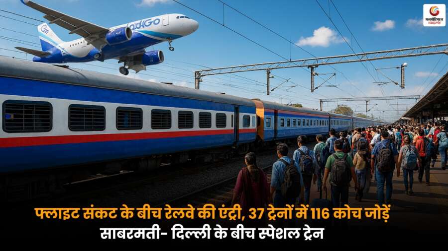 Indigo Flights Cancelled के बीच रेलवे ने 37 ट्रेनों में 116 कोच जोड़ने और साबरमती - दिल्ली स्पेशल ट्रेन चलाने का ऐलान किया, जिससे यात्रियों को बड़ी राहत मिलेगी.