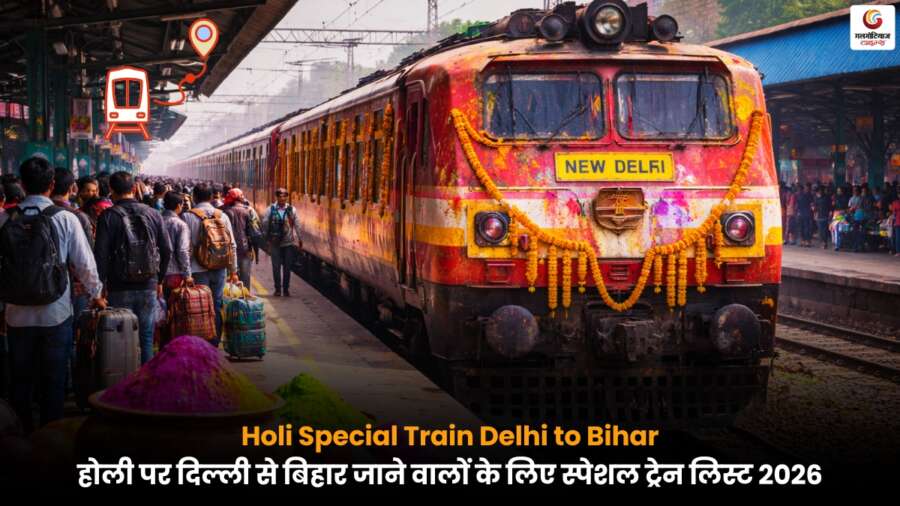 Holi Special Train Delhi to Bihar: होली 2026 पर यात्रियों के लिए स्पेशल ट्रेनों की पूरी लिस्ट Holi Special Train Delhi to Bihar के तहत होली 2026 पर यात्रियों की सुविधा के लिए विशेष ट्रेनें चलाई जाएंगी, जानें पूरी लिस्ट, रूट, समय और बुकिंग से जुड़ी जानकारी.
