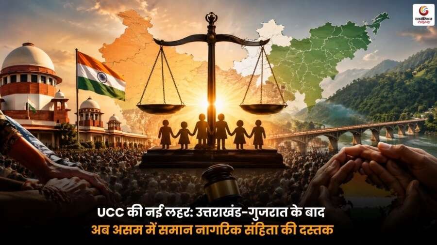 असम में समान नागरिक संहिता को लेकर राजनीतिक चर्चा और सरकारी तैयारी दर्शाता प्रतीकात्मक दृश्य