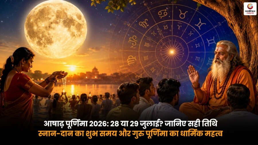 Ashadha Purnima 2026: 28 या 29 जुलाई, सही तिथि, स्नान-दान का शुभ समय और गुरु पूर्णिमा का महत्व Ashadha Purnima 2026 पर स्नान-दान, गुरु पूर्णिमा पूजा, सही तिथि, शुभ समय और धार्मिक महत्व दर्शाता प्रतीकात्मक चित्र
