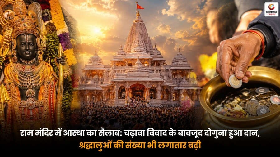 Ram Mandir Donation Surge के दौरान अयोध्या राम मंदिर में दर्शन करते श्रद्धालु और बढ़ता दान.