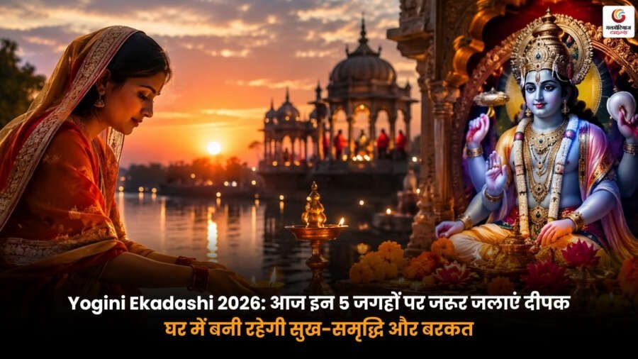 Yogini Ekadashi 2026 पर भगवान विष्णु और मां लक्ष्मी की पूजा के लिए 5 शुभ स्थानों पर जलता हुआ दीपक